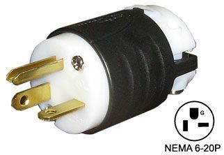 NEMA 6-20P 250 Volt 20 Amp 3-Prong Stright Blade Plug